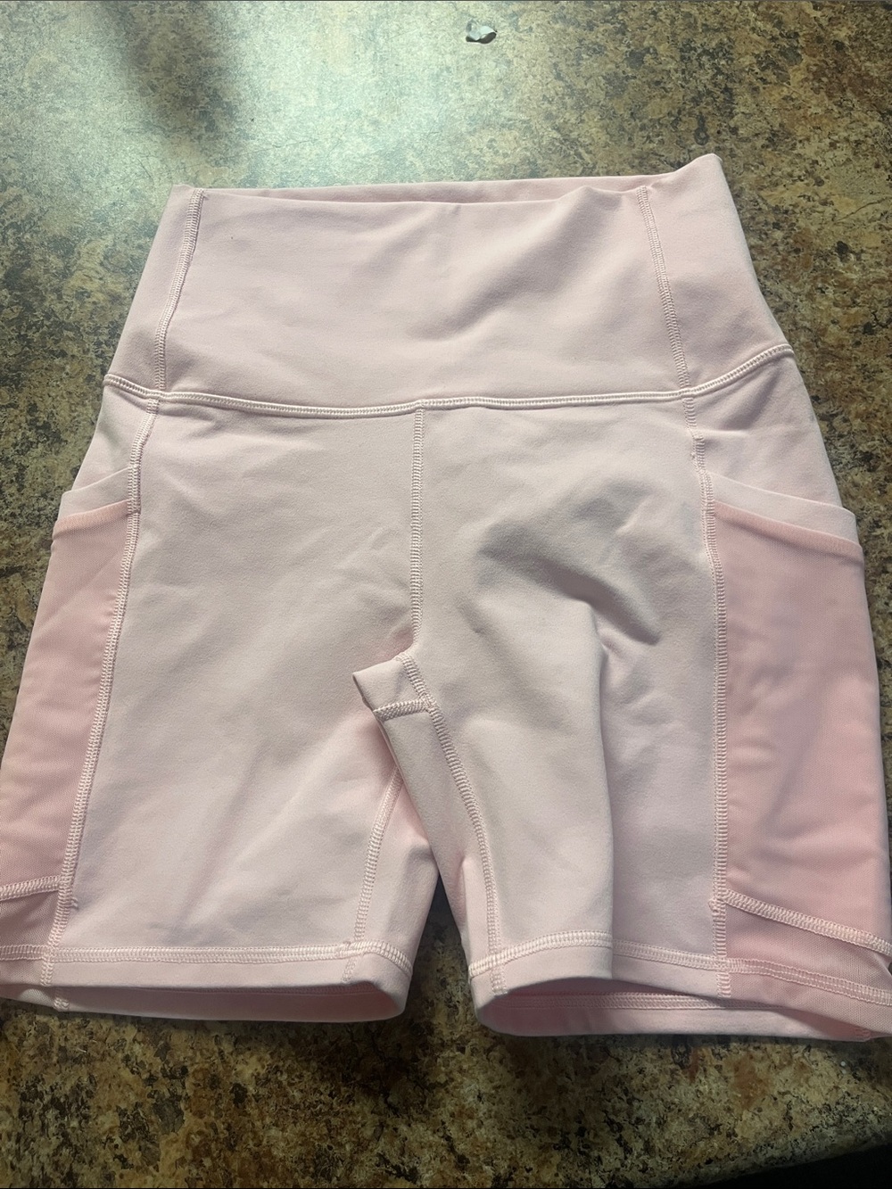 Fabletics Light Pink High-Waist Bike Shorts with Side Pockets